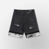 HYDE PARK GOODS Camo Patch Striped Denim Short - Black - Gravity NYC